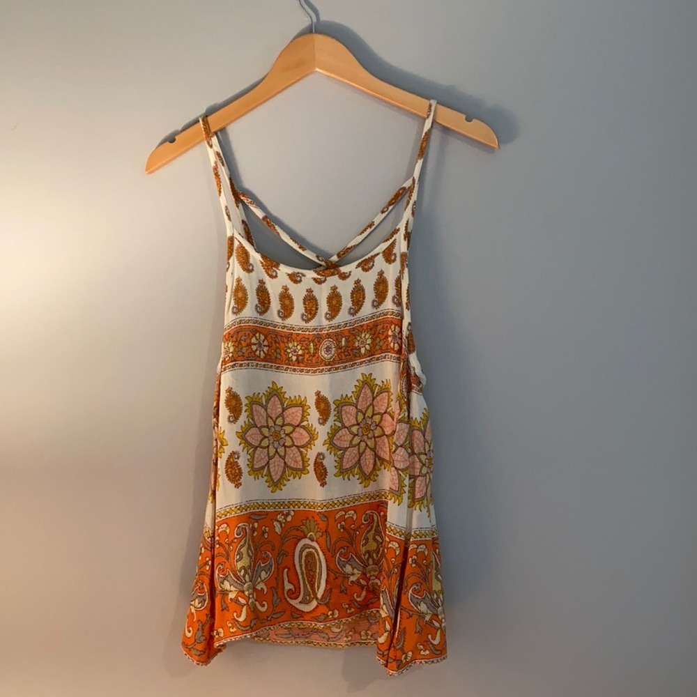 MINKPINK Orange & Cream Paisley Open Back Tank